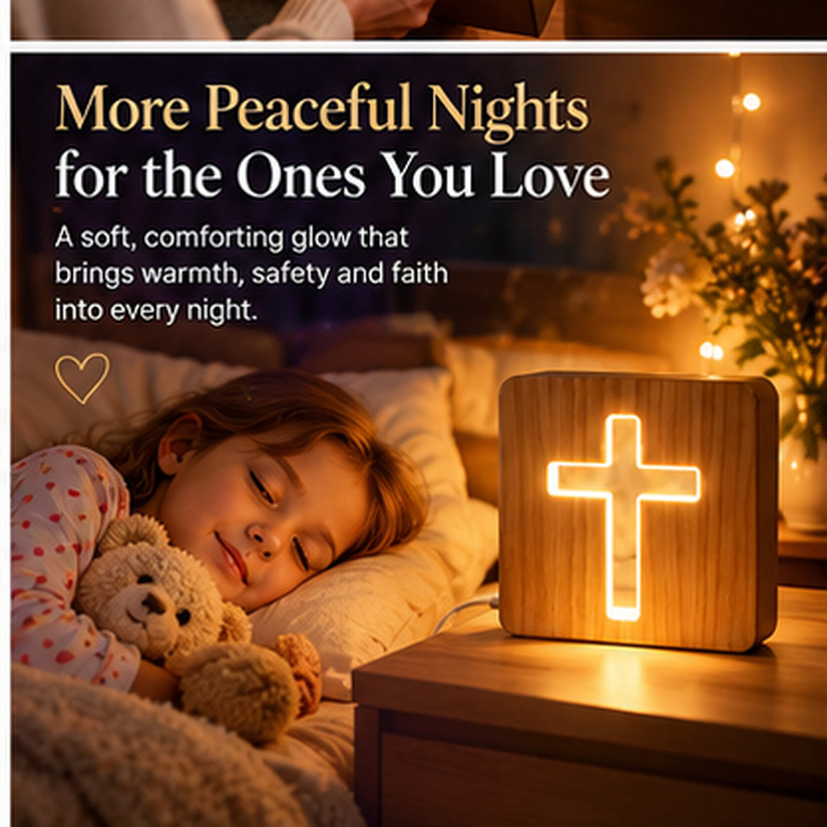 Faith-Inspired Wooden Cross Bedside Lamp – Warm LED Night Light for Bedroom, Prayer & Christian Gifts