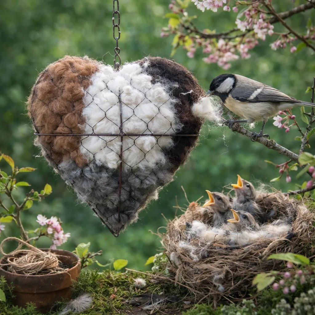 Handmade Alpaca Fiber Bird Nesting Heart for Birds🕊️
