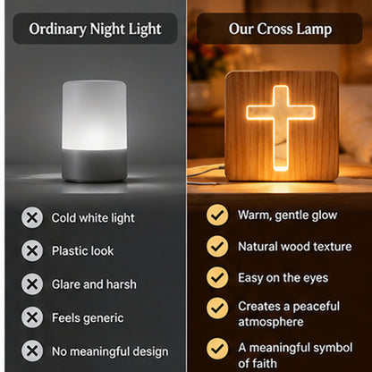 Faith-Inspired Wooden Cross Bedside Lamp – Warm LED Night Light for Bedroom, Prayer & Christian Gifts