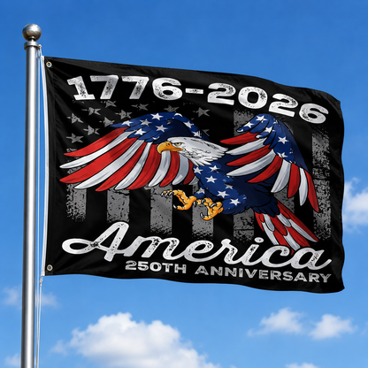 USA 250th Anniversary 1776-2026 Double Sided Flag – Flying Eagle 250 Years of Blessings One Nation Under God Decor