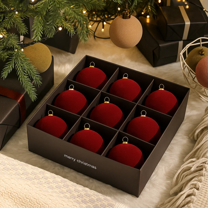 🎄 Christmas Flash Sale 🎁 49% OFF ✨ 9 PCS Vintage 8CM Velvet Christmas Balls – Colorful Hanging Ornaments for Christmas Tree