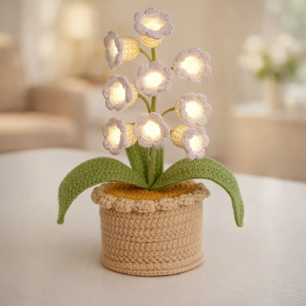 🌸 Lily of the Valley Lamp, Handmade Crochet Artificial Flower Night Light — 🎁Perfect for Valentine’s Day & Mother’s Day