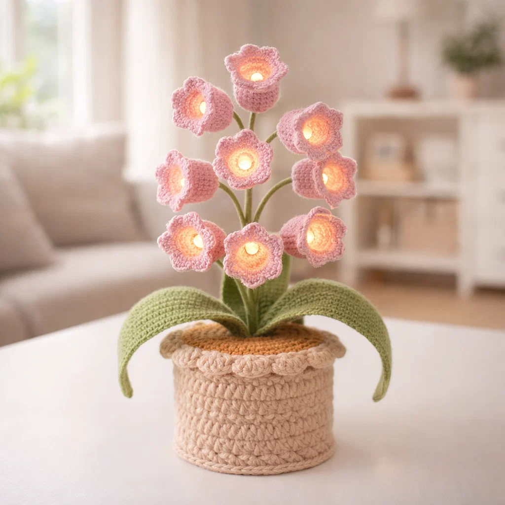 🌸 Lily of the Valley Lamp, Handmade Crochet Artificial Flower Night Light — 🎁Perfect for Valentine’s Day & Mother’s Day
