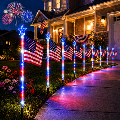 8-Piece Flag Light Set – 4th of July Decorations – Ideal for Independence Day Pathways, Gardens