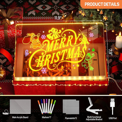 🎄Best Christmas Gift🎄 Acrylic Dry Erase Neon Art Board with Markers
