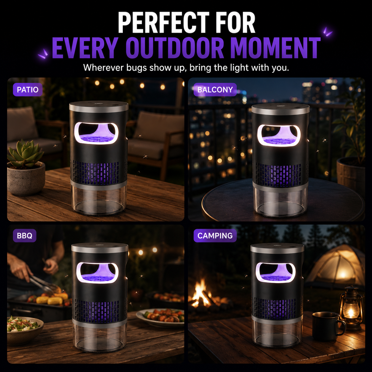 2-in-1 Outdoor Bug Mosquito Zapper Lantern For Patio, Camping & Backyard Nights