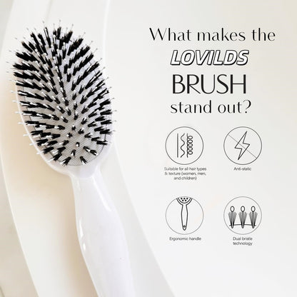 Boar Bristle Brush with Nylon Bristles and Microsphere Massaging Tips