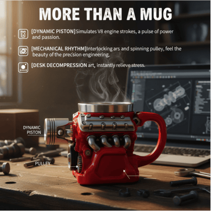 🔨✨Retro V8 Engine Coffee Mug – Realistic Design, Stainless Steel Construction