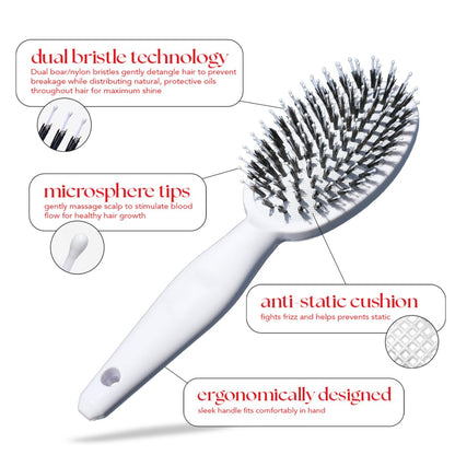 Boar Bristle Brush with Nylon Bristles and Microsphere Massaging Tips