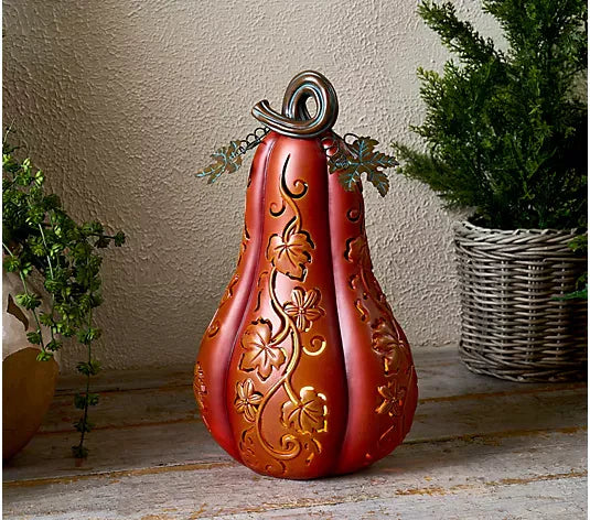 Set of 2 Indoor/Outdoor Illuminated Pumpkins and Oversized Lit Gourd by Valerie