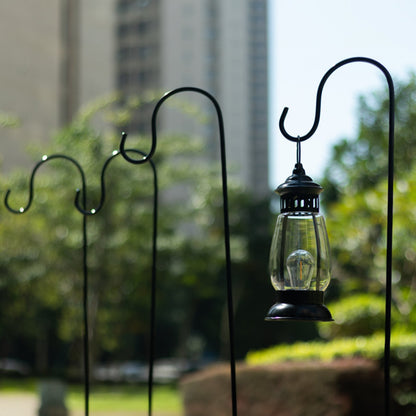 Black Metal Shepherds Hook Lantern Hangers with Prong Base