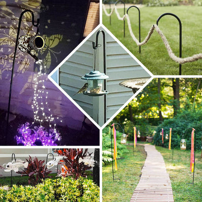 Black Metal Shepherds Hook Lantern Hangers with Prong Base