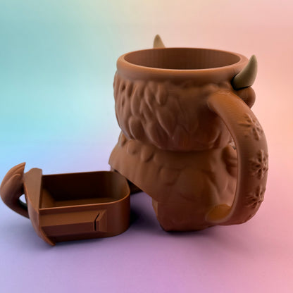 Ferdinand the Highland Cow Ice Cream Pint Holder – Cute Dessert Cozy with Hidden Snack Drawer – Fun Gift for Ice Cream Lovers & Cow Fans
