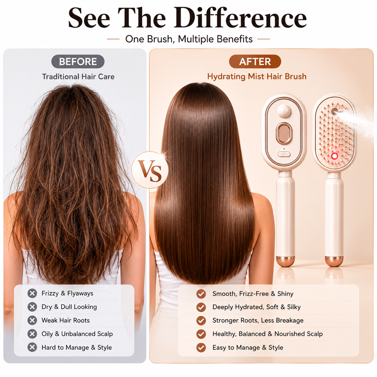 Electric Spray Massage Hair Brush for Frizzy Hair