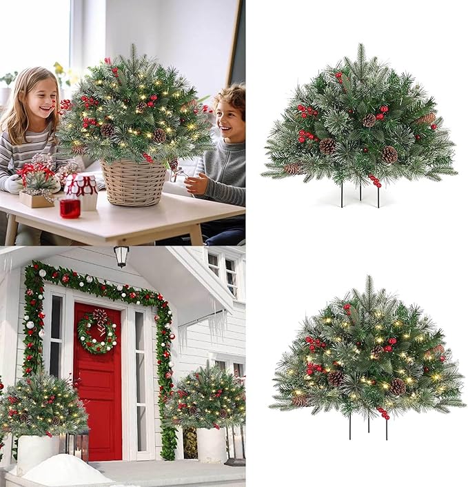 🎄🔥Pre-lit Artificial Christmas Tree Urn Filler💐