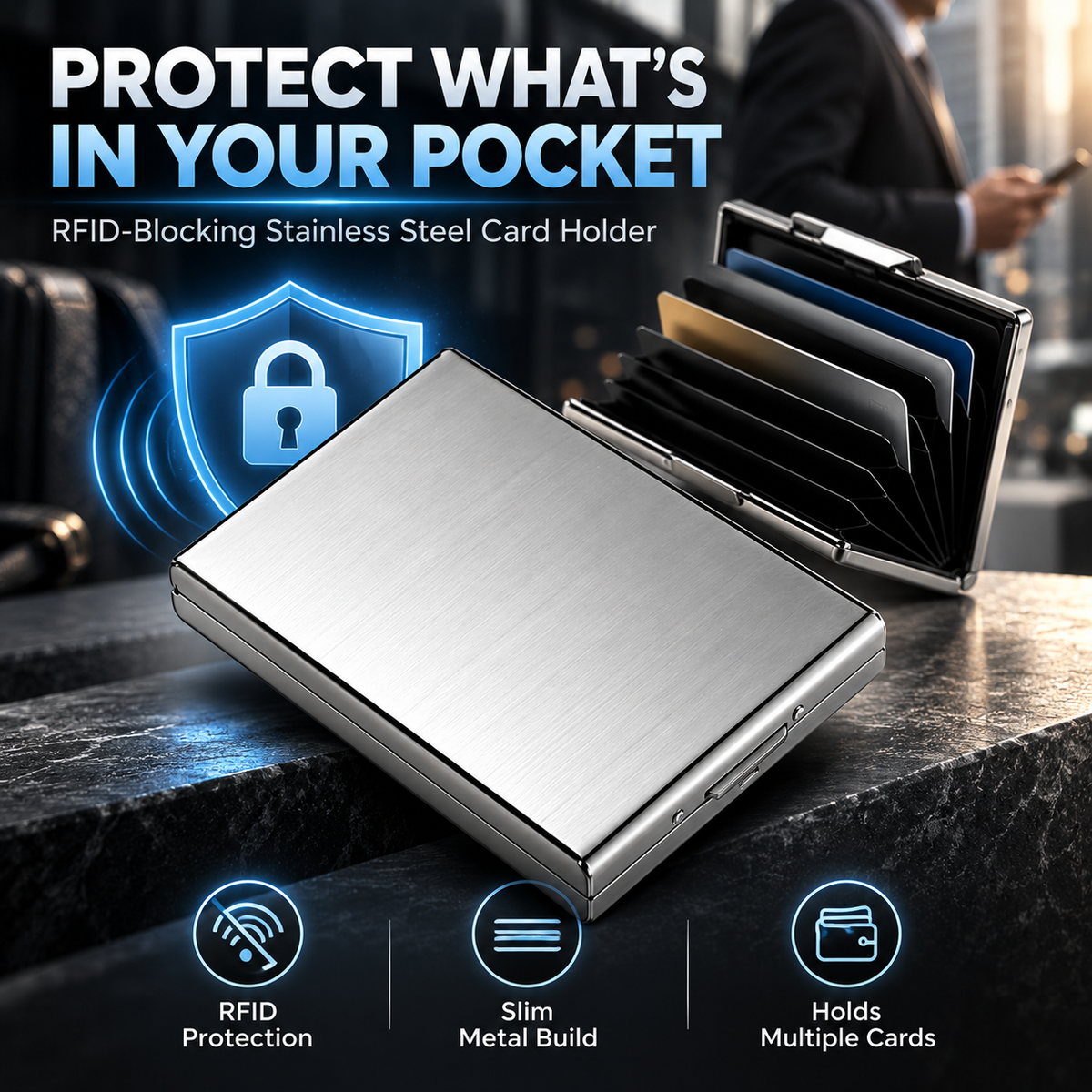 Portable Anti-skimming & Anti-demagnetization Metal Card Holder