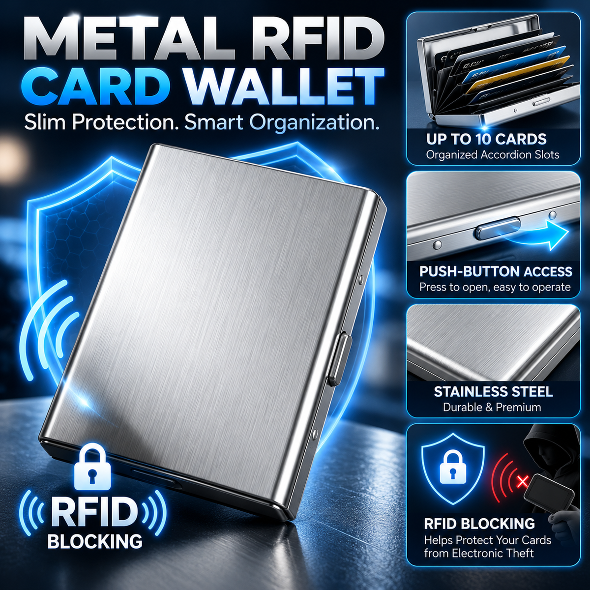 Portable Anti-skimming & Anti-demagnetization Metal Card Holder