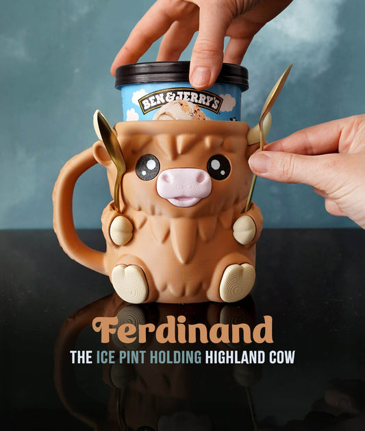 Ferdinand the Highland Cow – 3D Printed Ice Cream Pint Holder